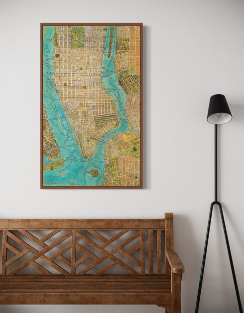 Manhattan Map | Framed Giclee Print on Canvas
